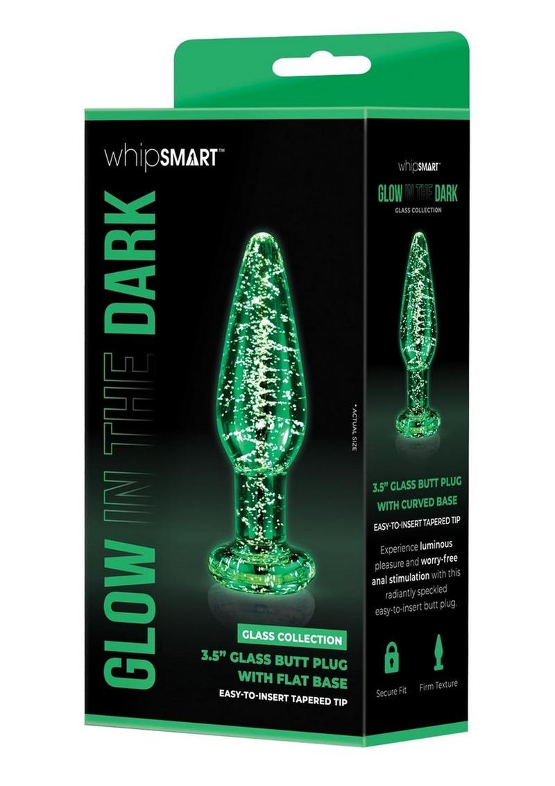 WhipSmart Glass Butt Plug with Flat Base - Clear/Glow In The Dark - 3.5in