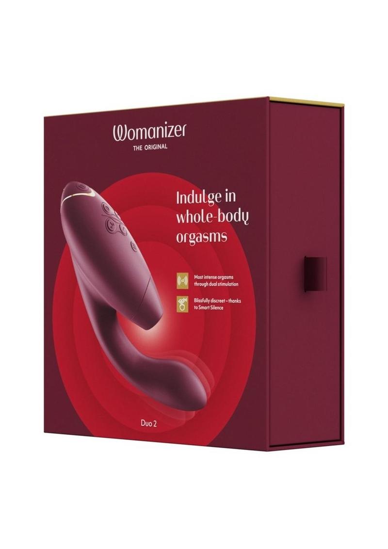 Womanizer Duo 2 Silicone Rechargeable Clitoral and G-Spot Stimulator - Bordeaux/Red