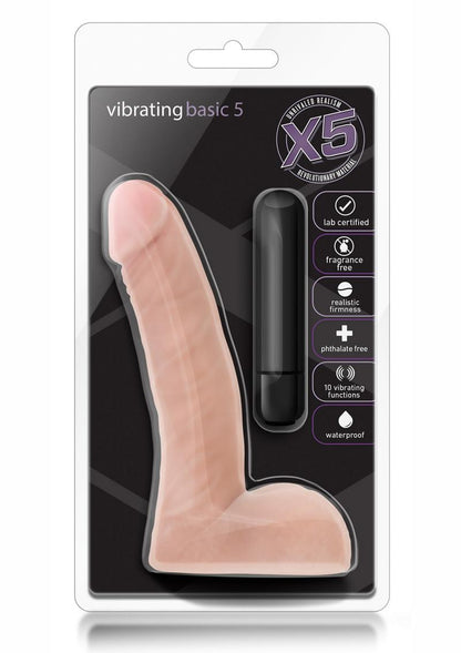 X5 Vibrating Basic 5 Dildo with Balls - Flesh/Vanilla - 5.5in