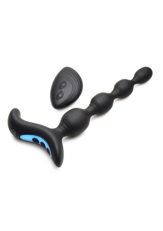 Zeus Shock Beads 80x Vibrating and E-Stim Rechargeable Silicone Anal Beads with Remote Control - Black