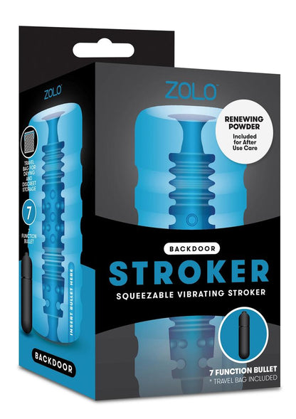 ZOLO Backdoor Stroker Squeezable Vibrating Masturbator with Bullet - Butt - Blue